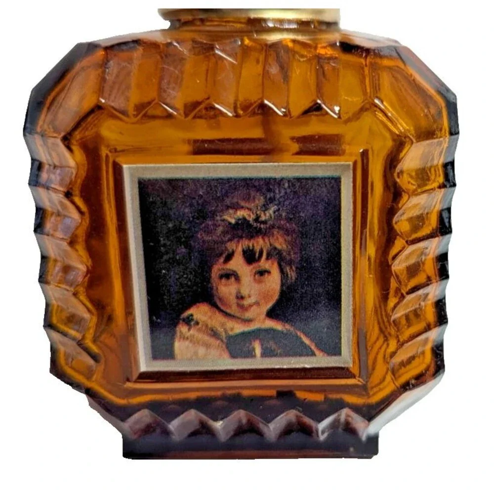 Victorian Style Amber Glass Children Portrait Wick Metal Top Holder VTG 1960s